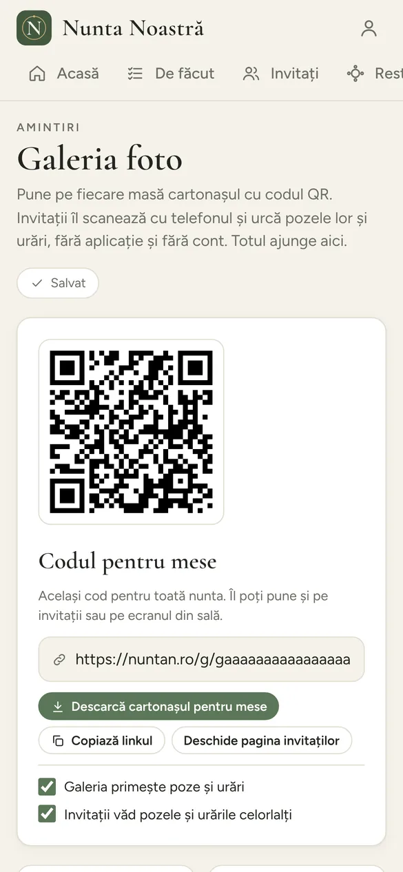 Galeria foto cu codul QR pentru mese
