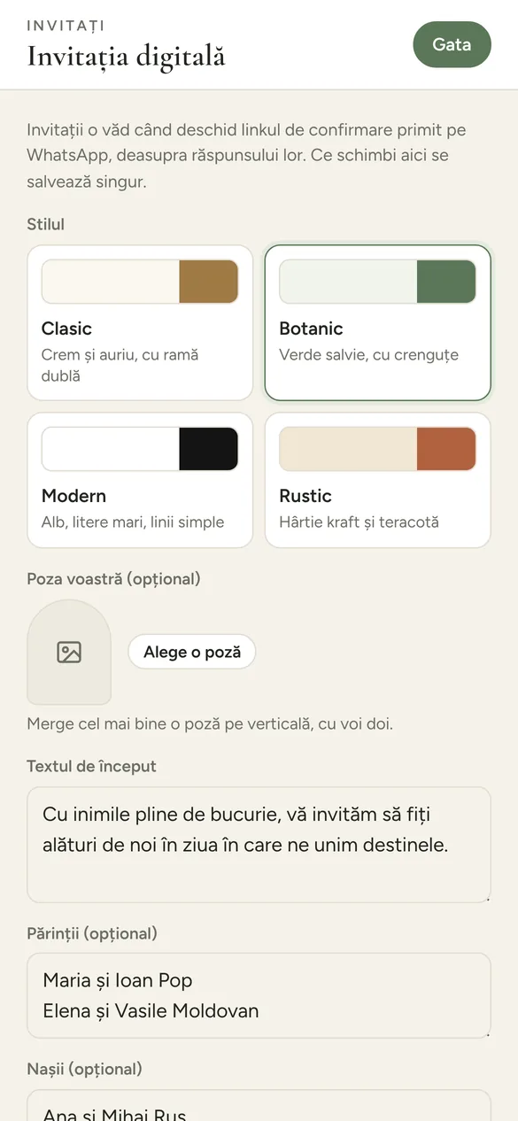 Editorul invitației digitale